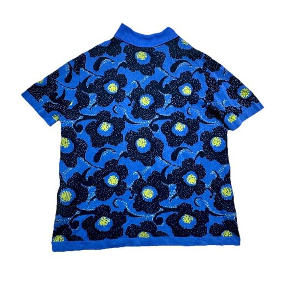 Urban Outfitters Mens Size M Floral Knit Short Sleeve Button Down Blue Yellow - Picture 7 of 7